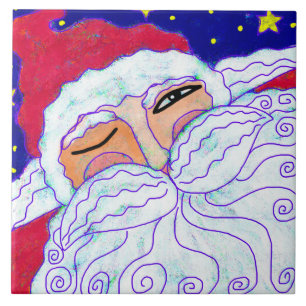 Colourful Abstract Art Santa Claus Tile