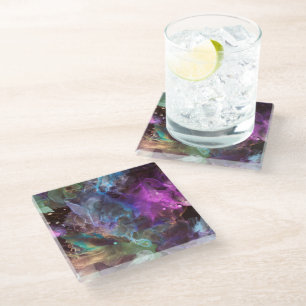 Colourful Abstract Art Space Nebula Glass Coaster