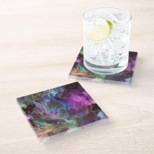 Colourful Abstract Art  Space Nebula Glass Coaster (Angled)