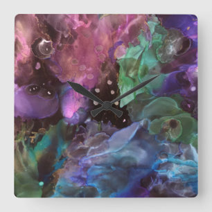 Colourful Abstract Art  Space Nebula Square Wall Clock