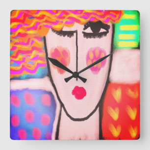 Colourful Abstract Art Square Wall Clock