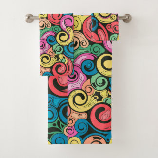 Colourful Abstract Art Swirls Bath Towel Set