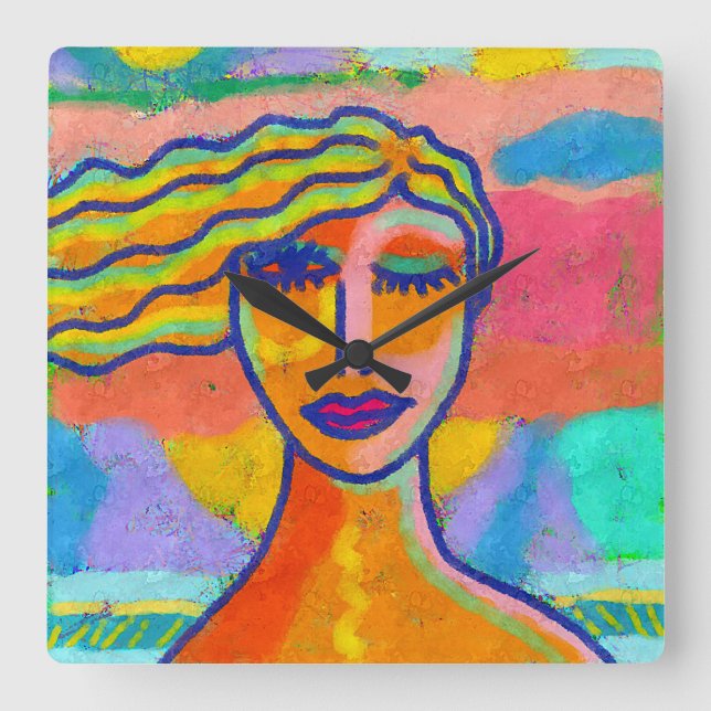 Colourful Abstract Art Wall Clock (Front)