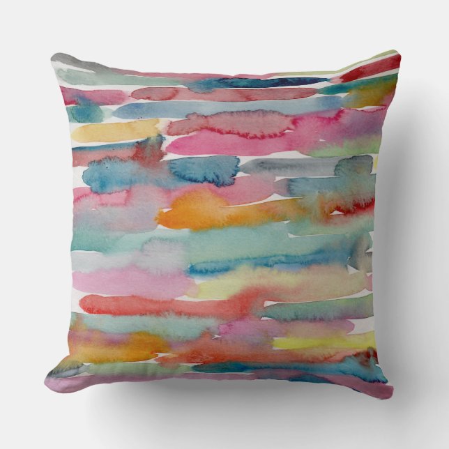 Colourful Abstract Art Watercolor Brush Strokes   Cushion (Front)