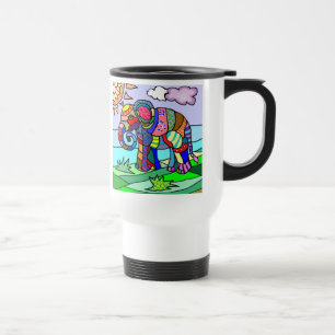 Colourful abstract artistic elephant painting travel mug