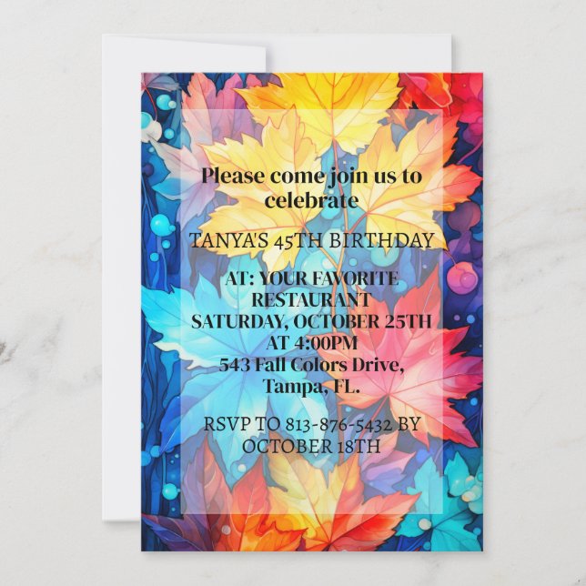 Colourful Abstract Autumn Leave Birthday Party Invitation (Front)