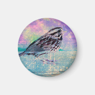 Colourful Abstract Bird Art: Vibrant Songbird Magnet