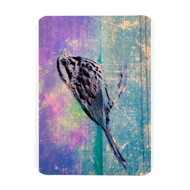 Colourful Abstract Bird Art: Vibrant Songbird Magnet (Vertical)