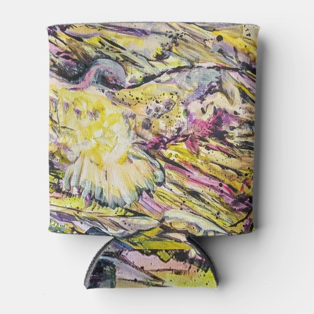 Colourful Abstract Bird Hawk Art Yellow  Can Cooler (Front)
