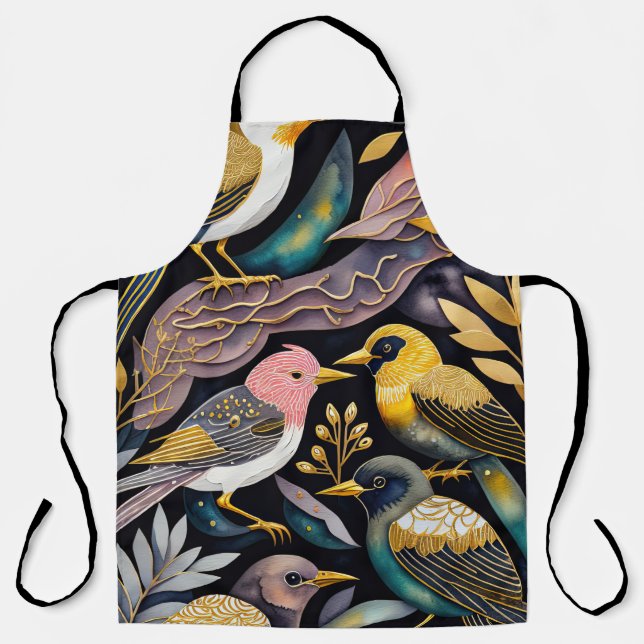 Colourful Abstract Birds Painting Apron (Front)