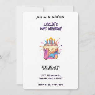 Colourful Abstract Birthday Cake with Candles Invitation