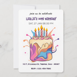 Colourful Abstract Birthday Cake with Candles Invitation