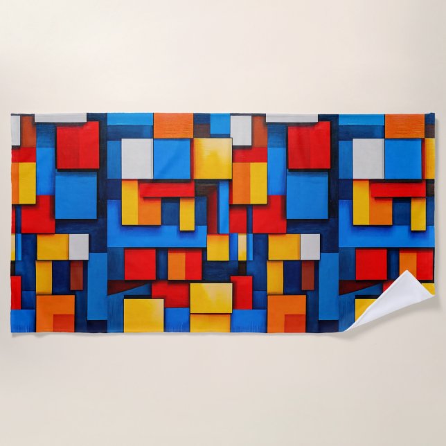 Colourful abstract blocks beach towel (Front)
