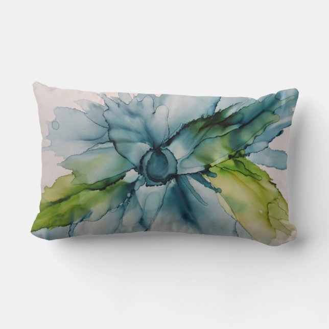 Colourful Abstract Blue and Green Floral Art  Lumbar Cushion (Back)