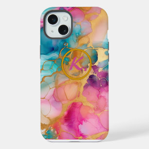 Colourful Abstract Blue and Pink Ink Spill iPhone 15 Plus Case