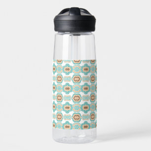 Colourful abstract blue/brown/tan medallion water bottle