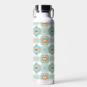 Colourful abstract blue/brown/tan medallion water bottle