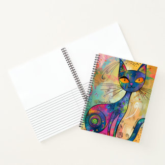Colourful Abstract Blue Cat Lined Sketchbook Notebook