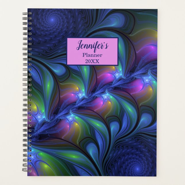 Colourful Abstract Blue Pink Green Fractal Art Nam Planner (Front)