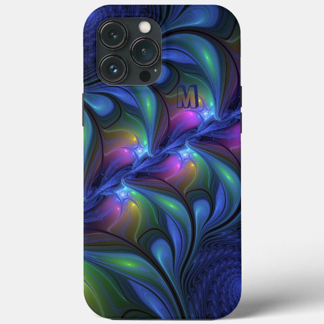 Colourful Abstract Blue Pink Green Fractal Monogra Case-Mate iPhone Case (Back)