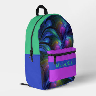 Colourful Abstract Blue Pink Green Fractal Name Printed Backpack