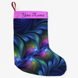 Colourful Abstract Blue Pink Green Fractal Own Nam Small Christmas Stocking