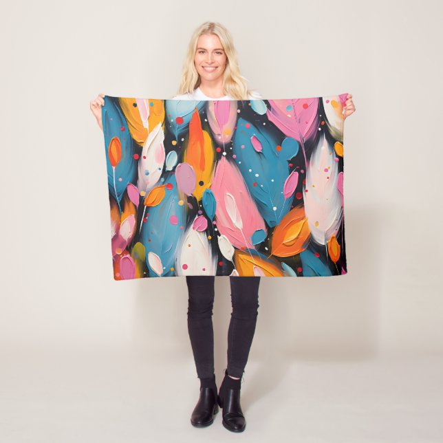 Colourful Abstract Bohemian Feathers Fleece Blanket (In Situ)