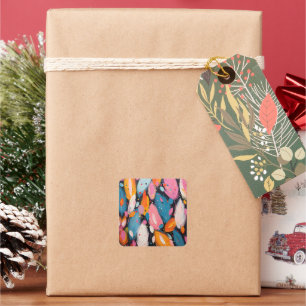 Colourful Abstract Bohemian Feathers Square Sticker
