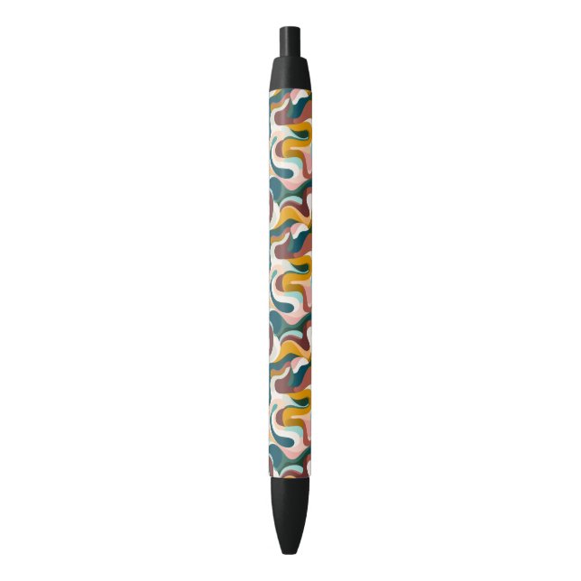 Colourful abstract boho swirly shapes pattern black ink pen (Front Vertical)