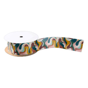 Colourful abstract boho swirly shapes pattern satin ribbon