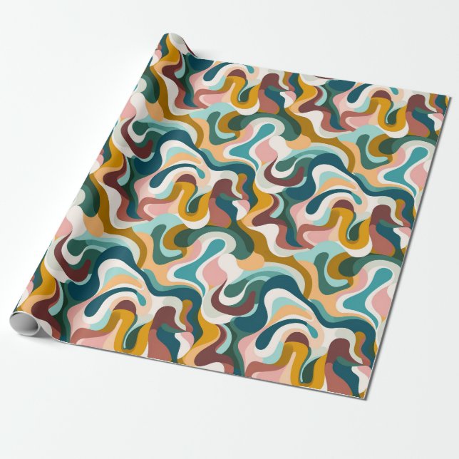 Colourful abstract boho swirly shapes pattern wrapping paper (Unrolled)