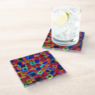 Colourful Abstract Bokeh Blocks Glass Coaster