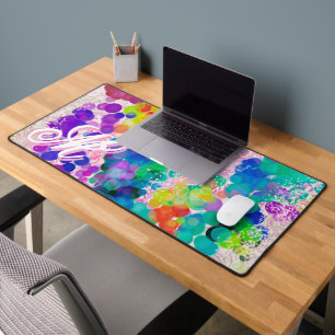 Colourful Abstract Bokeh Pink Monogram For Her   Desk Mat
