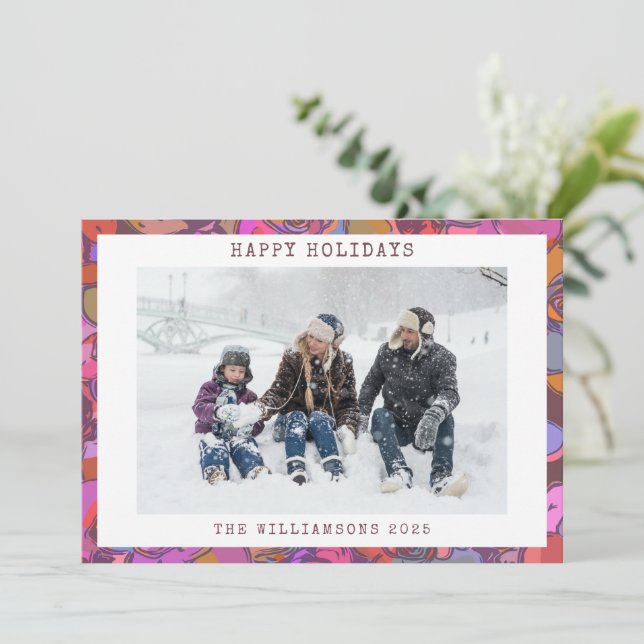 Colourful Abstract Border Custom Family Photo Holiday Card (Standing Front)