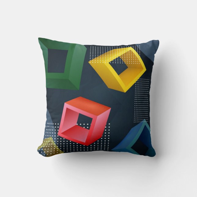 Colourful Abstract Boxes, Circles & Dots Cushion (Front)