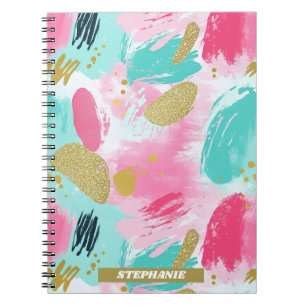 Colourful Abstract Brushstrokes - Mint & Pink (1) Notebook