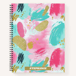 Colourful Abstract Brushstrokes - Mint & Pink (1) Notebook