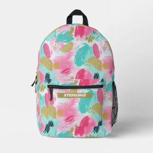 Colourful Abstract Brushstrokes - Mint & Pink (1) Printed Backpack