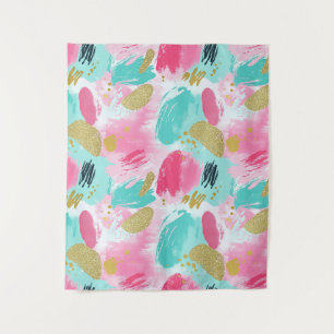 Colourful Abstract Brushstrokes - Mint & Pink (1) Tapestry