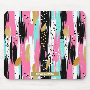 Colourful Abstract Brushstrokes - Mint & Pink (2) Mouse Mat