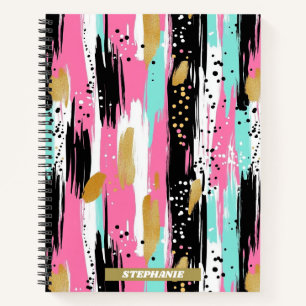 Colourful Abstract Brushstrokes - Mint & Pink (2) Notebook