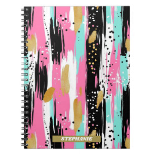 Colourful Abstract Brushstrokes - Mint & Pink (2) Notebook