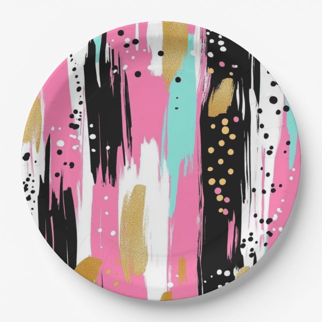 Colourful Abstract Brushstrokes - Mint & Pink (2) Paper Plate (Front)