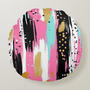 Colourful Abstract Brushstrokes - Mint & Pink (2) Round Cushion