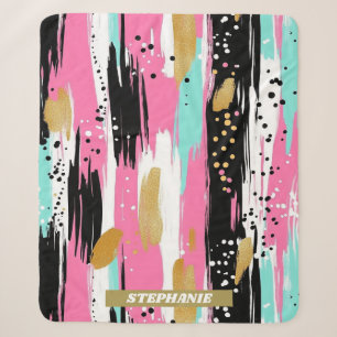 Colourful Abstract Brushstrokes - Mint & Pink (2) Sherpa Blanket