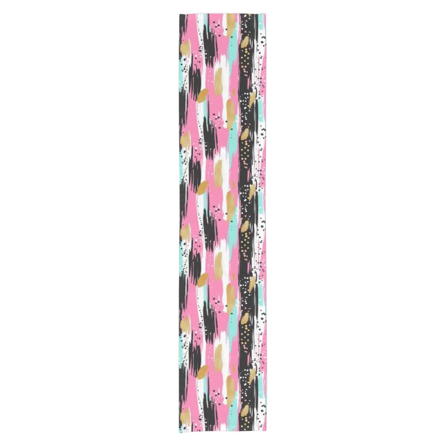 Colourful Abstract Brushstrokes - Mint & Pink (2) Short Table Runner (Front)
