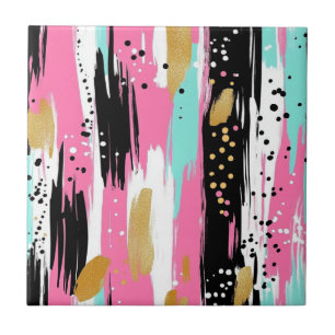 Colourful Abstract Brushstrokes - Mint & Pink (2) Tile