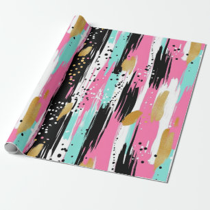 Colourful Abstract Brushstrokes - Mint & Pink (2) Wrapping Paper