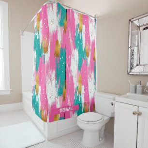 Colourful Abstract Brushstrokes - Mint & Pink (3) Shower Curtain