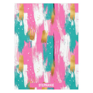Colourful Abstract Brushstrokes - Mint & Pink (3) Tablecloth